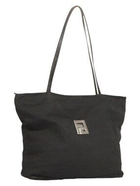 FENDI Zucca Canvas Tote Bag Nylon Black Silver Auth am8389